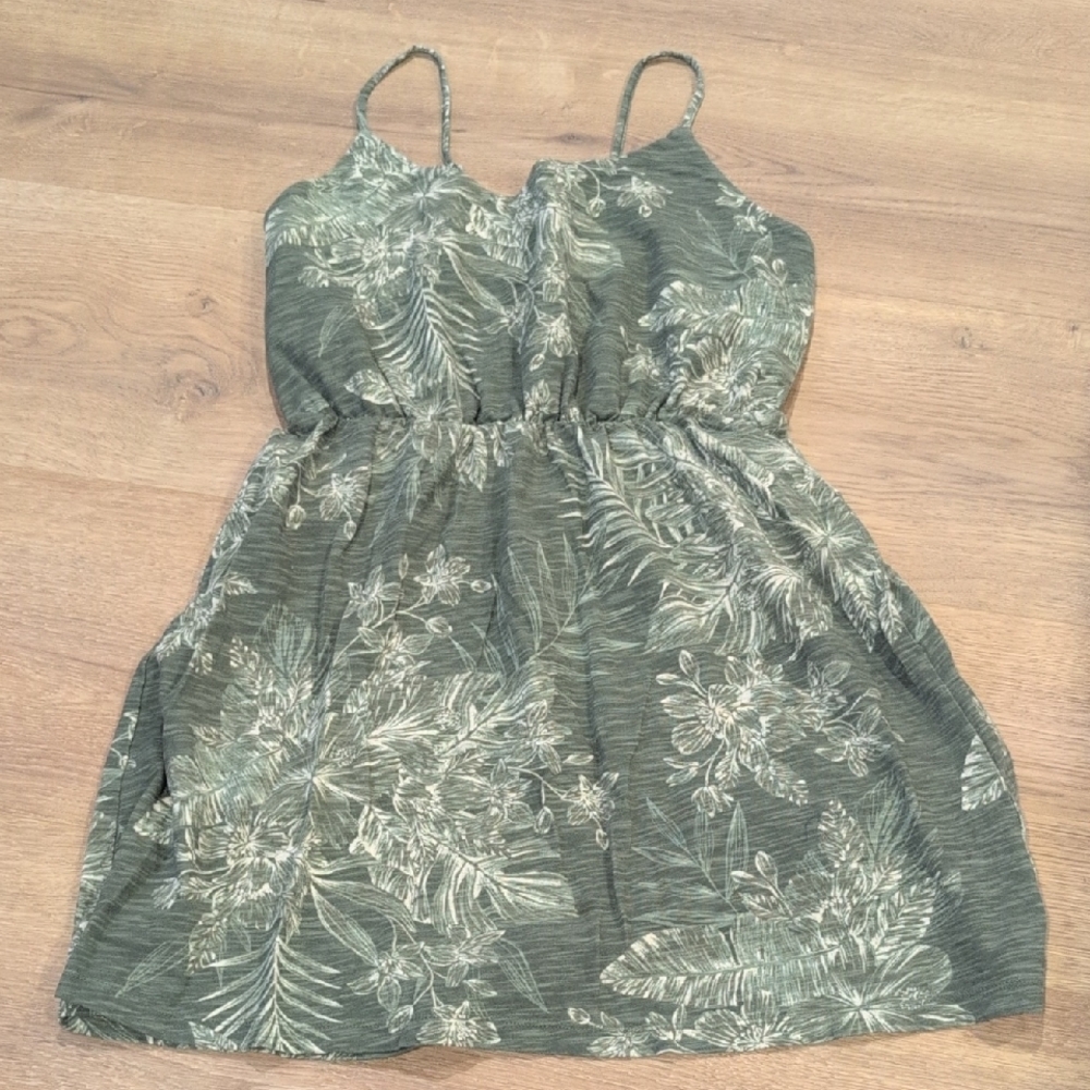 Old Navy Olive Green Floral Spaghetti Strap Dress